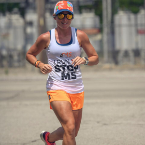 Lauren Wentz, female p3r ambassador, shown outside running