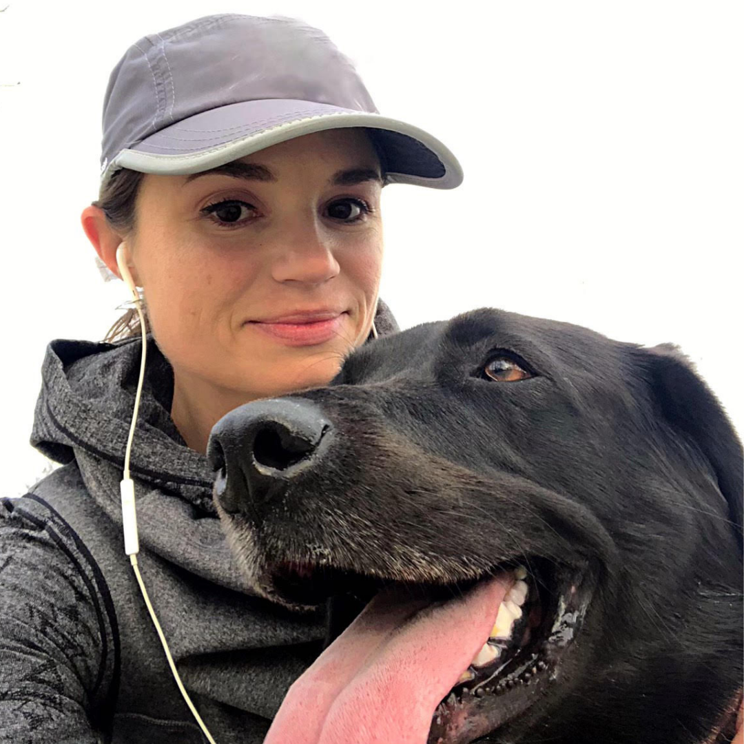 Christi Pletcher, female p3r ambassador, shown outside with her dog