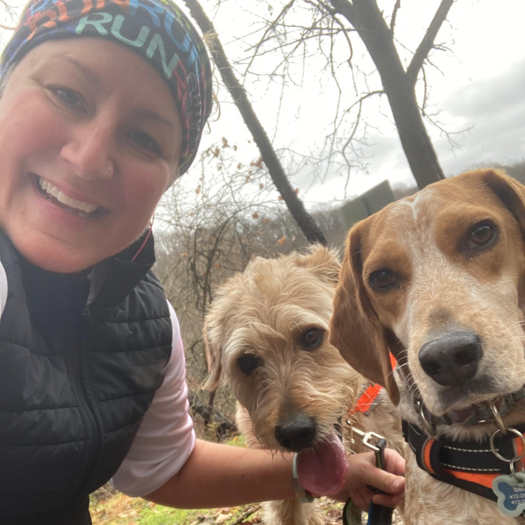Erin Hubbard, female p3r ambassador, shown with her two dogs.