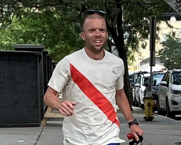 Runner Steve Spang pacing during a race.