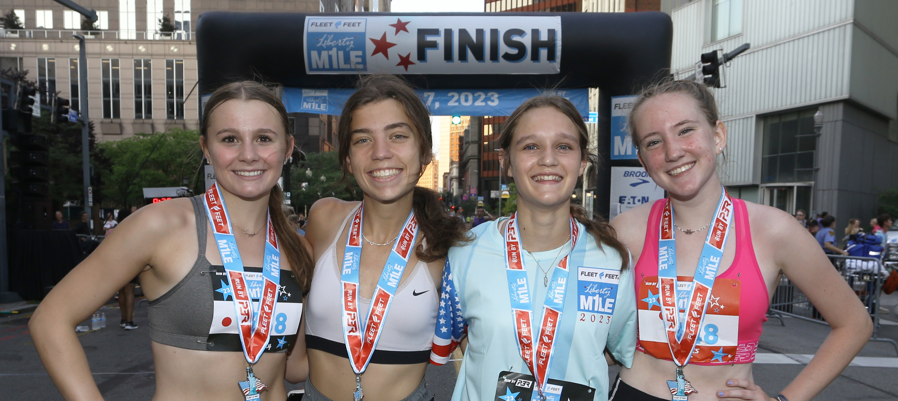 Four young women at the 2023 liberty mile