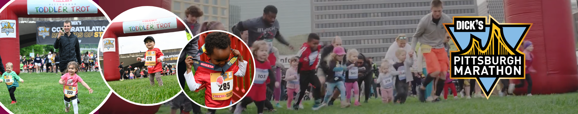 Young kids running in the Sheetz Pittsburgh Toddler Trot with other children running behind her