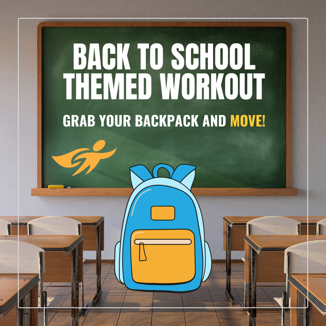 Classroom graphic with a backpack