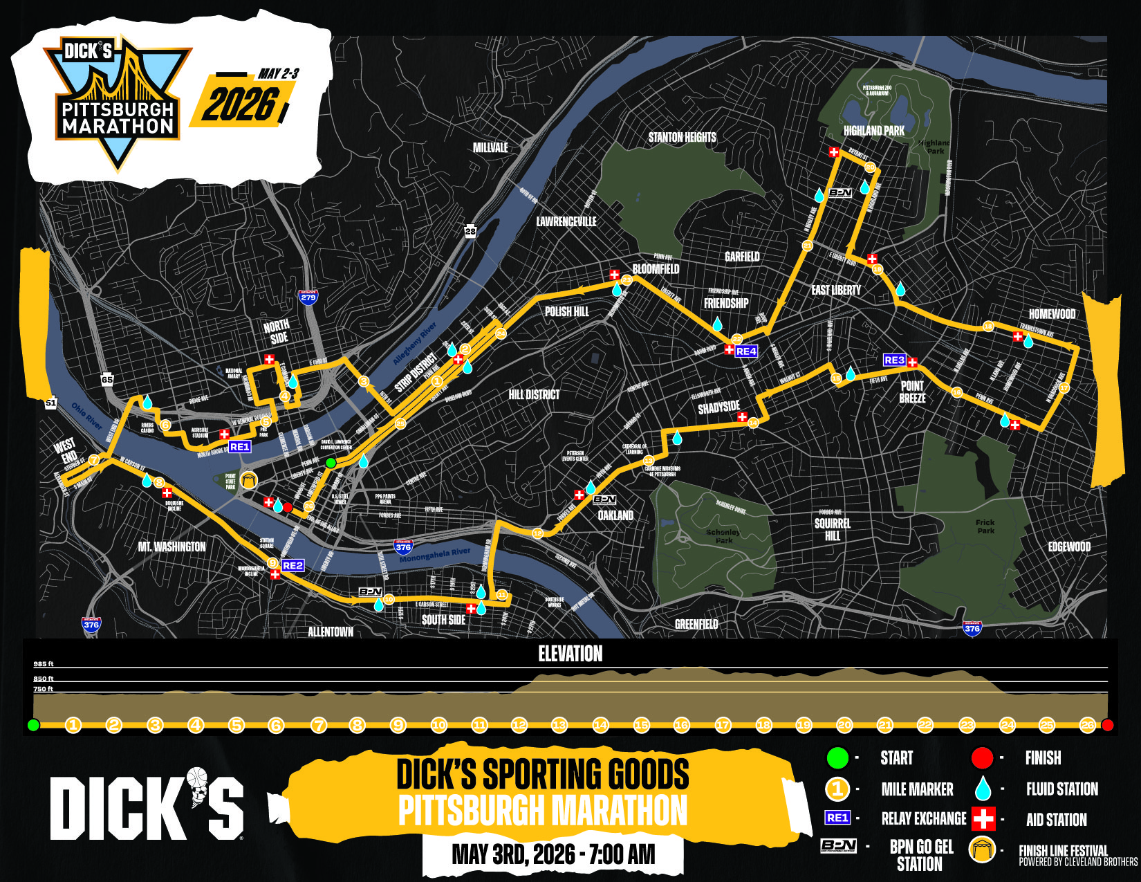 2026 DICK'S SPORTING GOODS PITTSBURGH MARATHON COURSE MAP