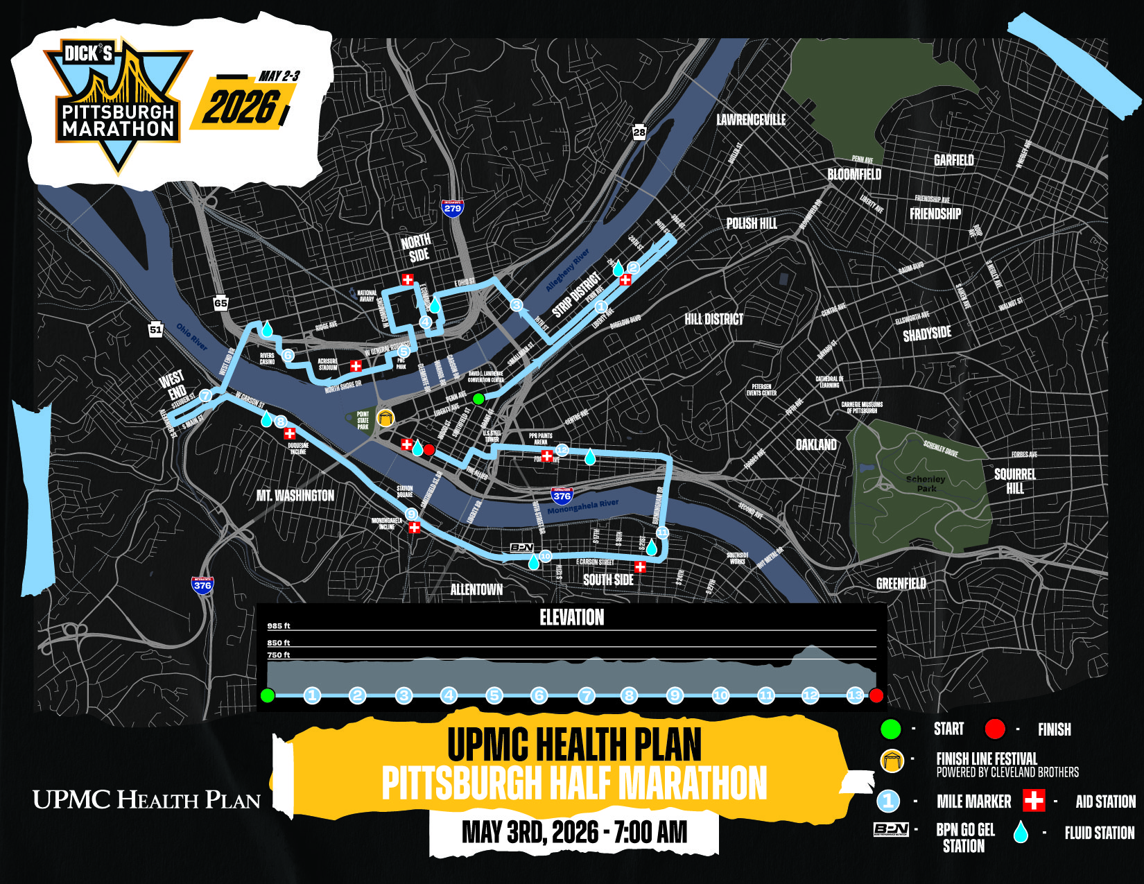 2026 UPMC HEALTH PLAN PITTSBURGH HALF MARATHON COURSE MAP