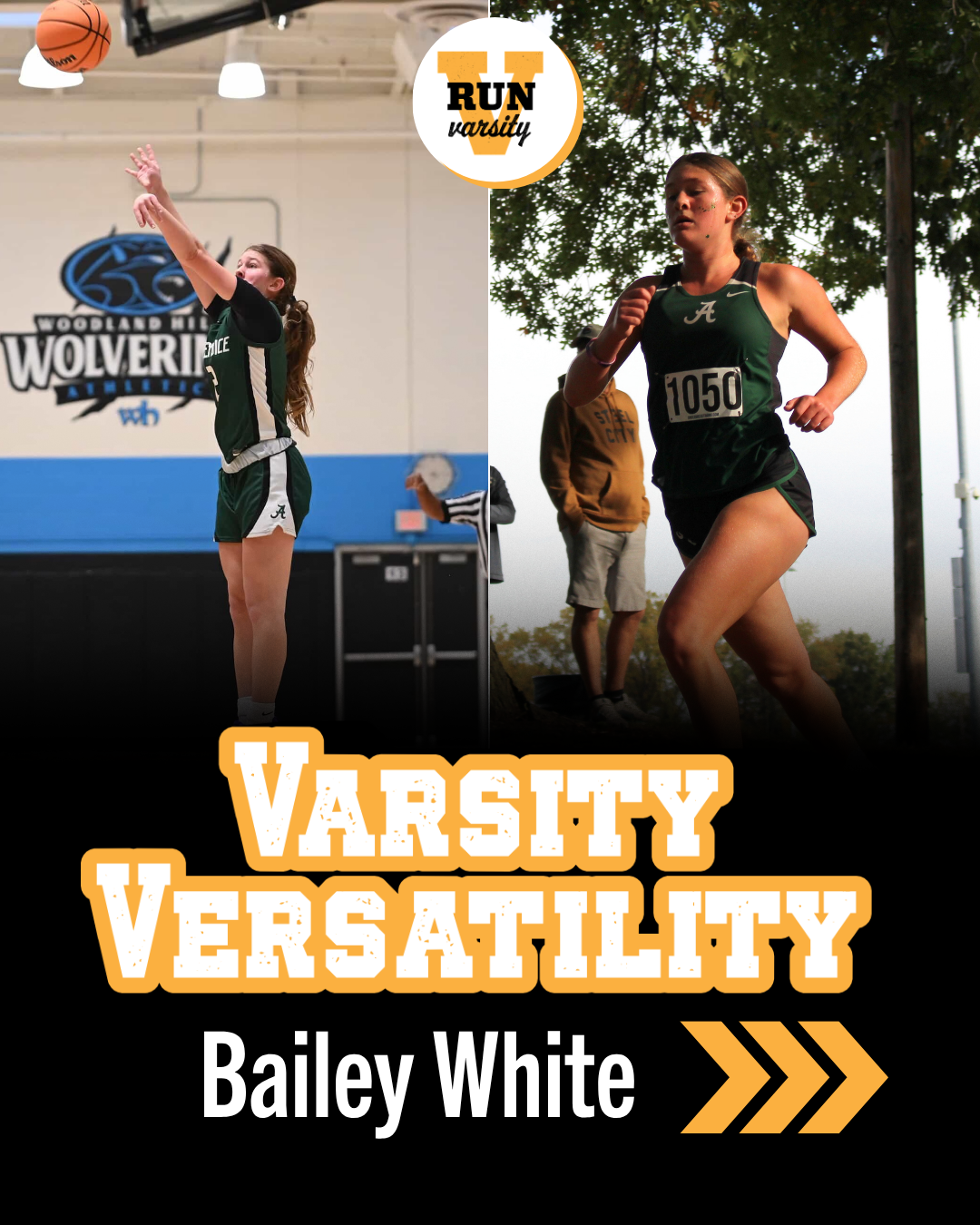 Bailey White playing basketball and running