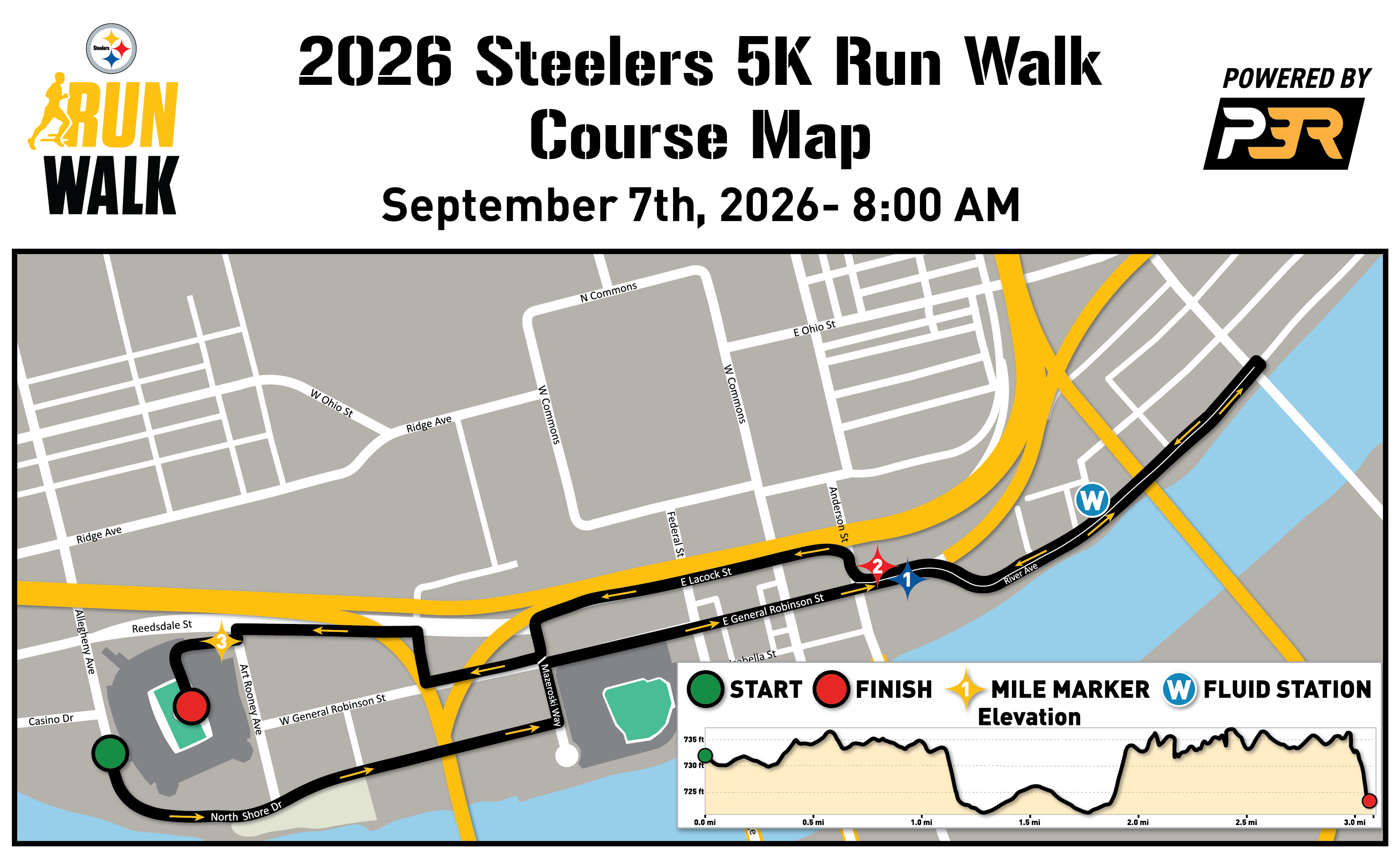 2026 Steelers Run and Walk Course Map