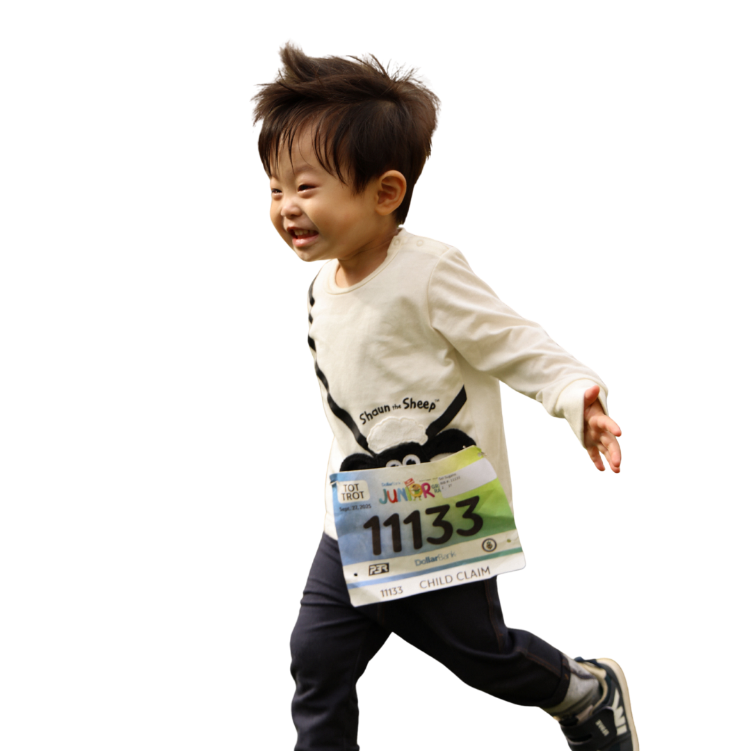 A kid running with his arms up